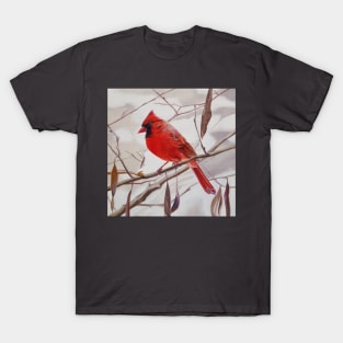 Northern Cardinal with Leaves painting T-Shirt